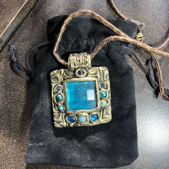 Teal Victorian Square Pendant Medieval Inspired. Artisans Made And Signed - Picture 7 of 12